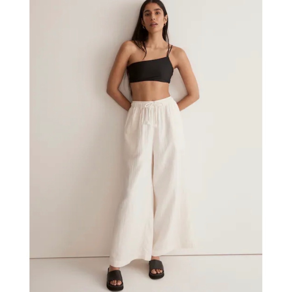Madewell Double Gauze Wide-Leg Pants S Cream Pull-On Drawstring Beach Cotton - Picture 14 of 15